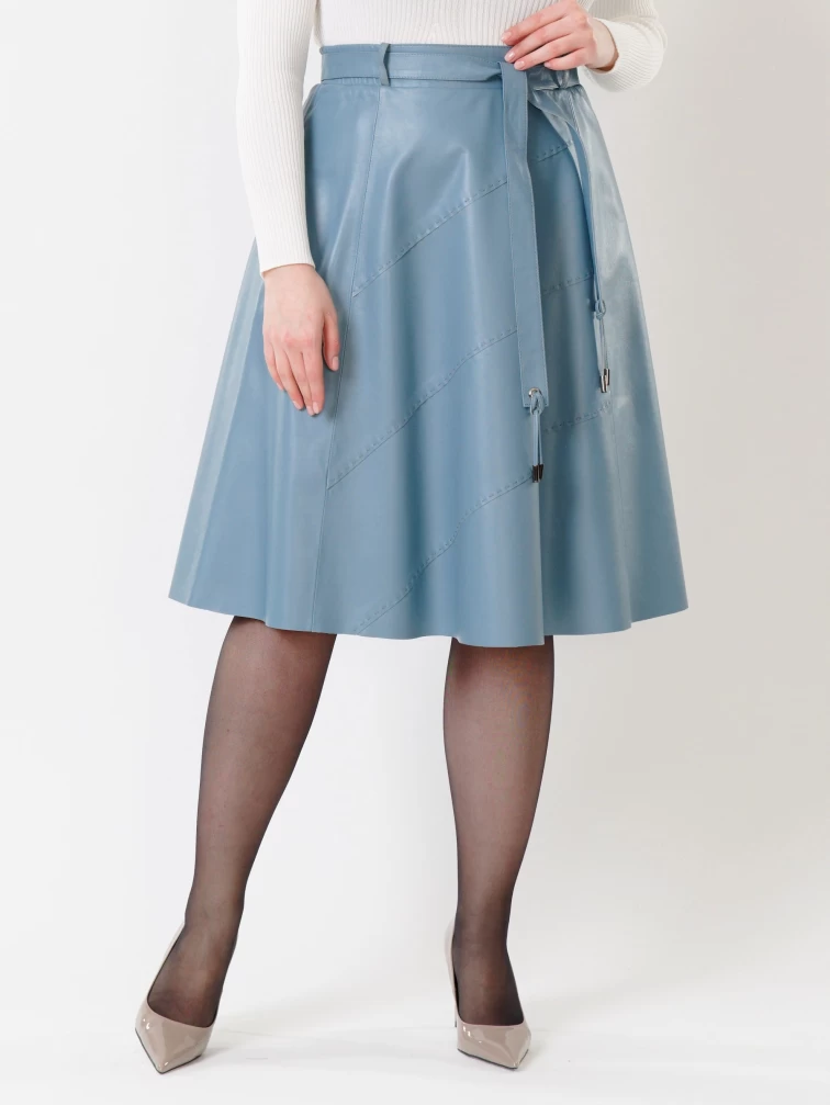 Кожаная расклешенная юбка из натуральной кожи 01рс, голубая, размер 44, артикул 85451-5
