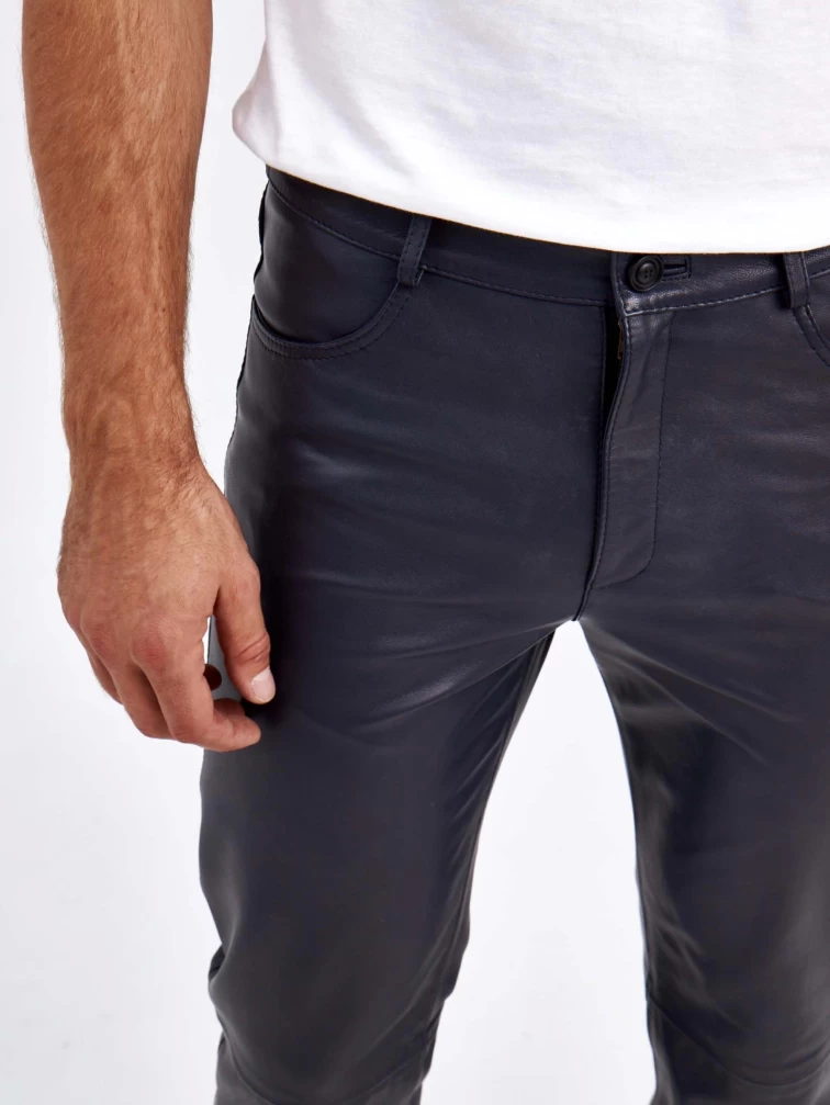 Кожаные брюки мужские 01, синие, размер 48, артикул 120022-4