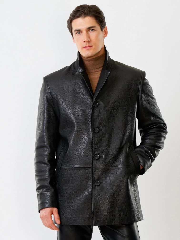 Кожаный пиджак мужской 21/1, черный, размер 50, артикул 27080-2