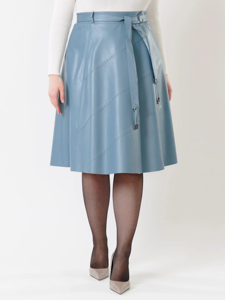 Кожаная расклешенная юбка из натуральной кожи 01рс, голубая, размер 44, артикул 85451-4