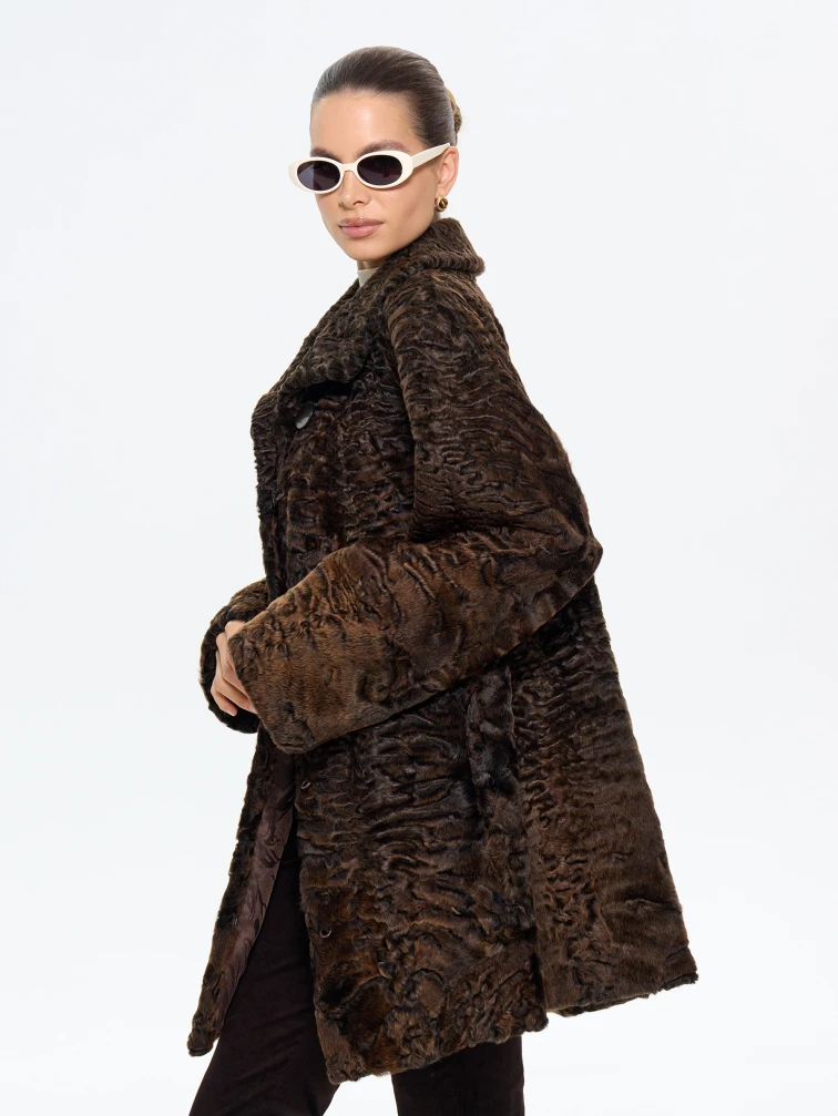 Короткая женская шуба из меха каракульчи Лиза, коричневая, размер 60, артикул 65570-1