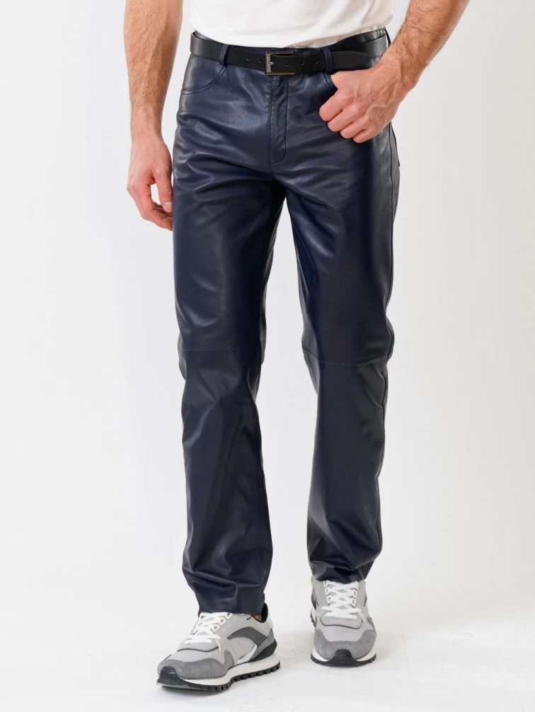Кожаные брюки мужские 01, синие, размер 48, артикул 120010-3