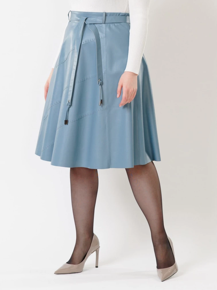 Кожаная расклешенная юбка из натуральной кожи 01рс, голубая, размер 44, артикул 85451-3