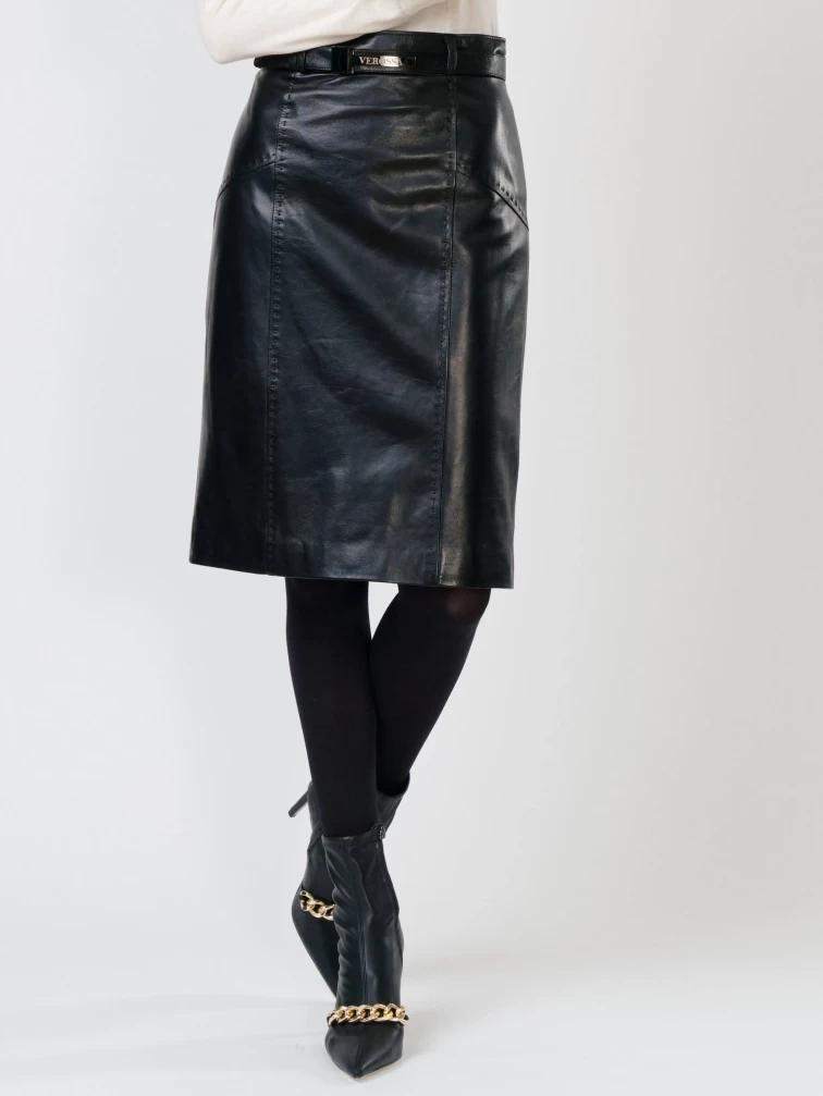 Кожаная юбка карандаш из натуральной кожи 02рс, черная, размер 46, артикул 85280-3