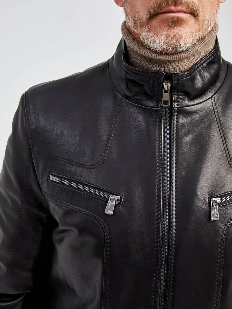 Мужская утепленная кожаная куртка пять молний премиум класса 537ш, черная, размер 50, артикул 40482-2