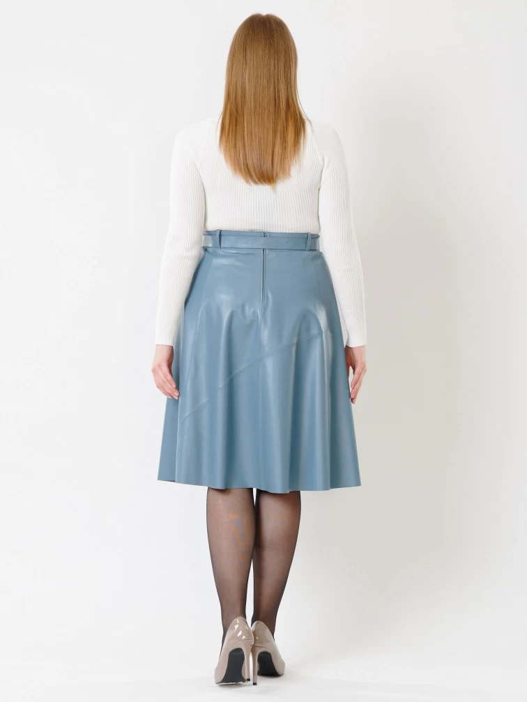 Кожаная расклешенная юбка из натуральной кожи 01рс, голубая, размер 44, артикул 85451-1