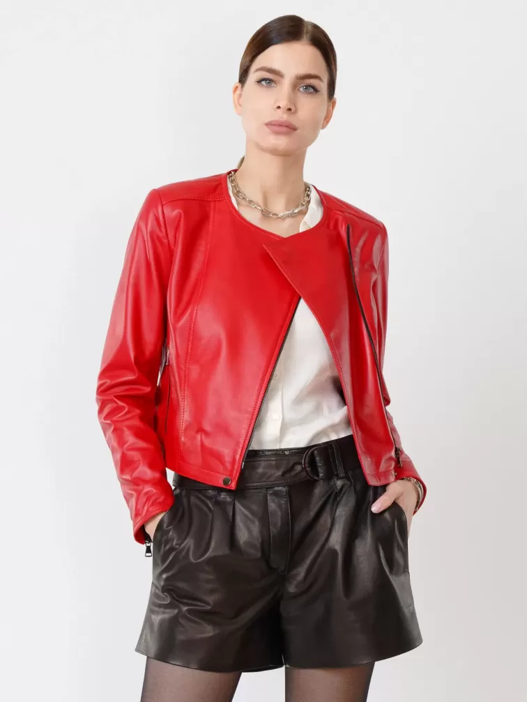 Кожаная женская куртка косуха 389, красная, размер 44, артикул 90900-2