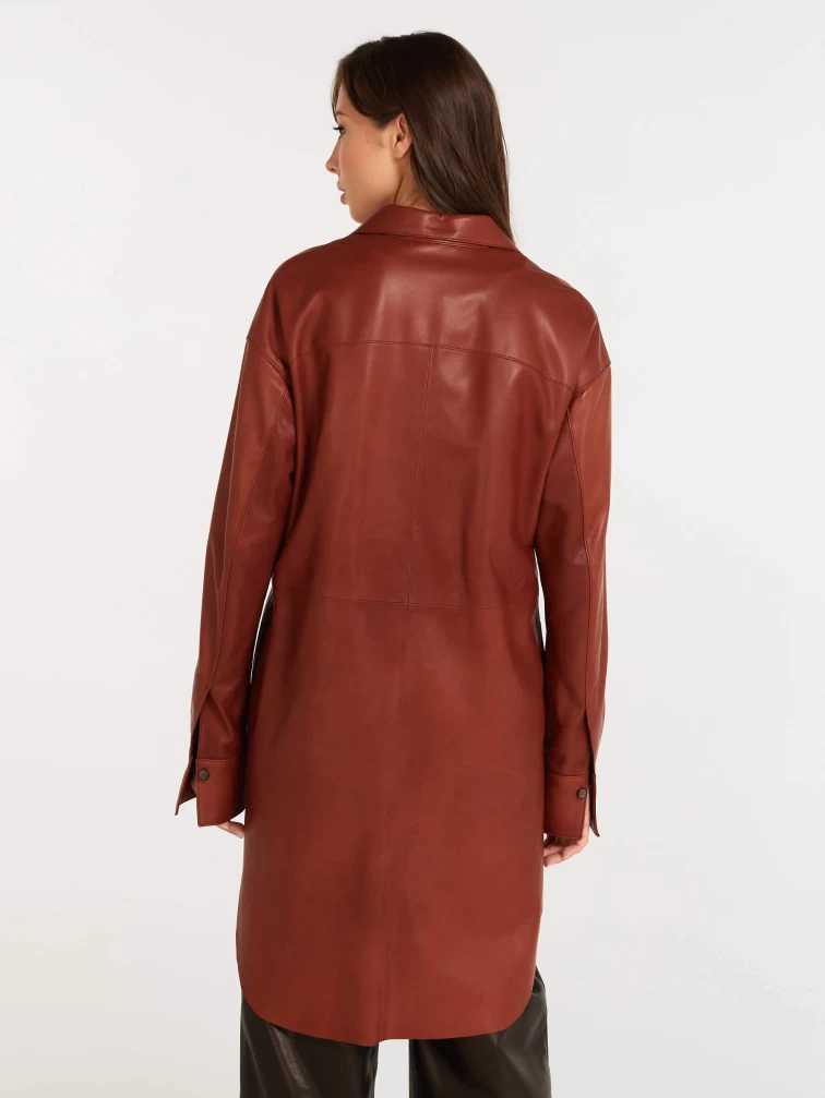 Женское кожаное платье рубашка из натуральной кожи 01, коньячное, размер 44, артикул 90540-4