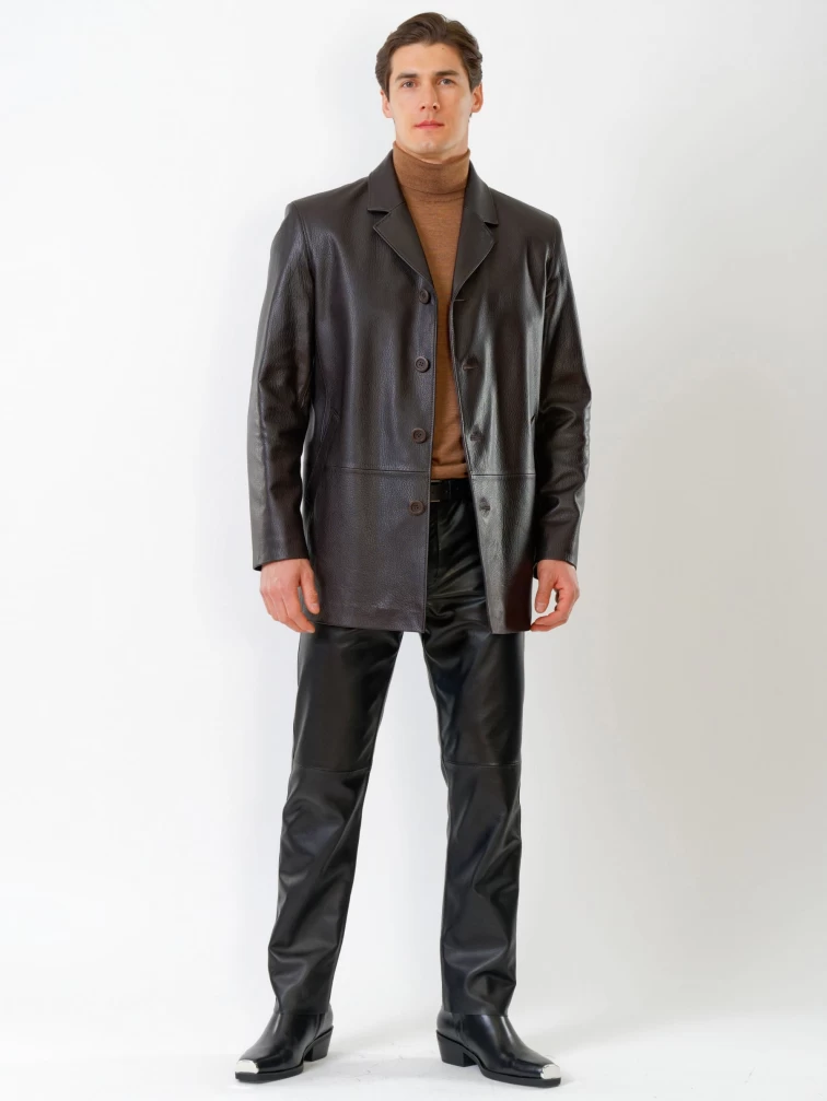 Кожаный пиджак мужской 21/1, коричневый, размер 48, артикул 27300-3