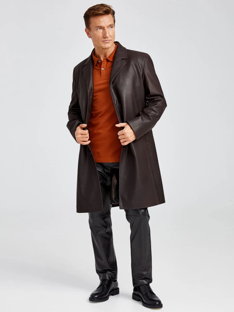 Мужской удлиненный кожаный пиджак премиум класса 22/1, коричневый DS, размер 50, артикул 29561-5