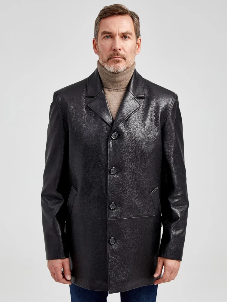Кожаный пиджак мужской 21/1, черный, размер 50, артикул 29031-2