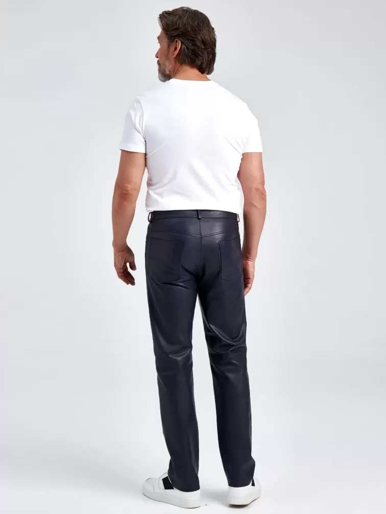 Мужские кожаные брюки 01, синие, размер 48, артикул 120021-6