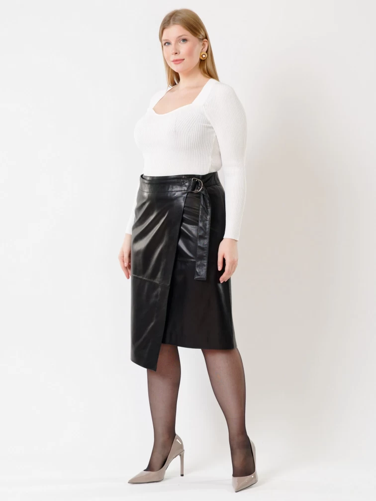 Кожаная юбка миди из натуральной кожи 07, черная, размер 44, артикул 85432-0