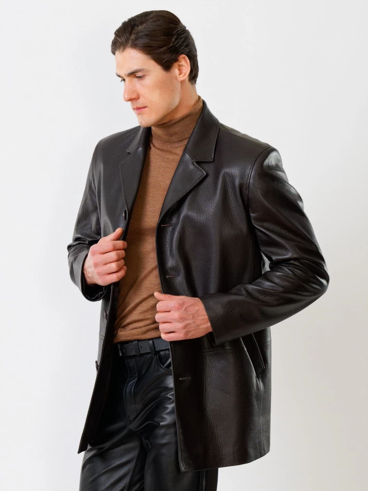 Кожаный пиджак мужской 21/1, коричневый, размер 48, артикул 27300-1