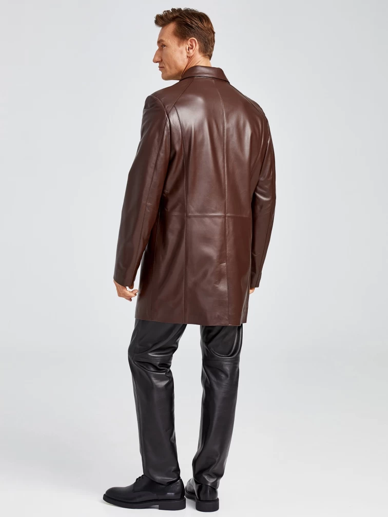 Кожаный пиджак удлиненный премиум класса для мужчин 541, коричневый, размер 48, артикул 29532-4