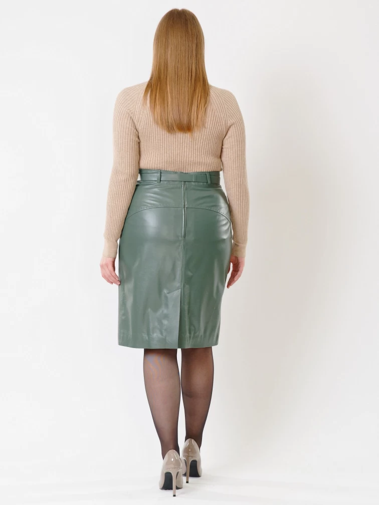 Кожаная юбка карандаш из натуральной кожи 02рс, оливковая, размер 44, артикул 85471-1