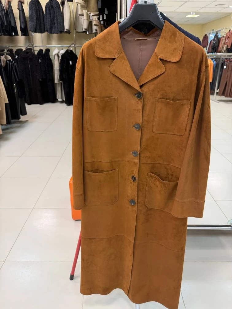 Замшевый женский плащ премиум класса 3113з, виски, размер 48, артикул 92400-0