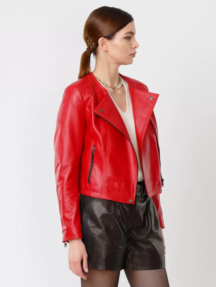 Кожаная женская куртка косуха 389, красная, размер 44, артикул 90900-3