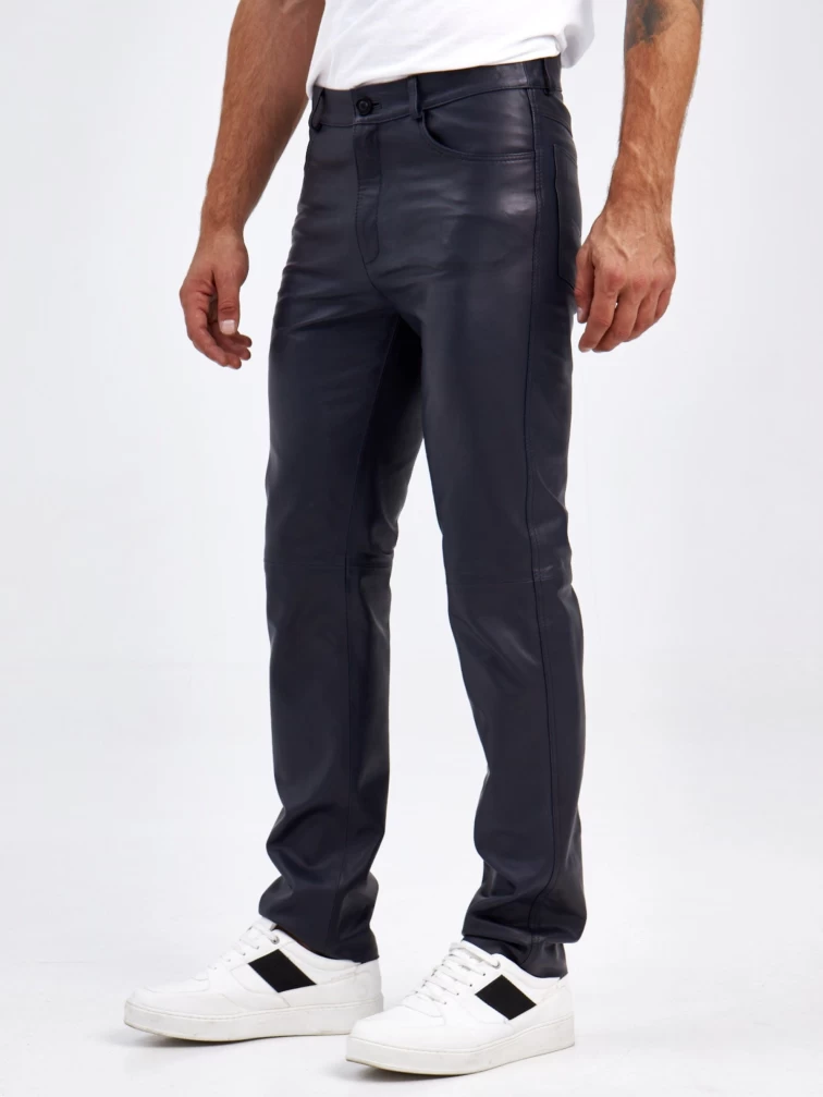 Кожаные брюки мужские 01, синие, размер 48, артикул 120022-3
