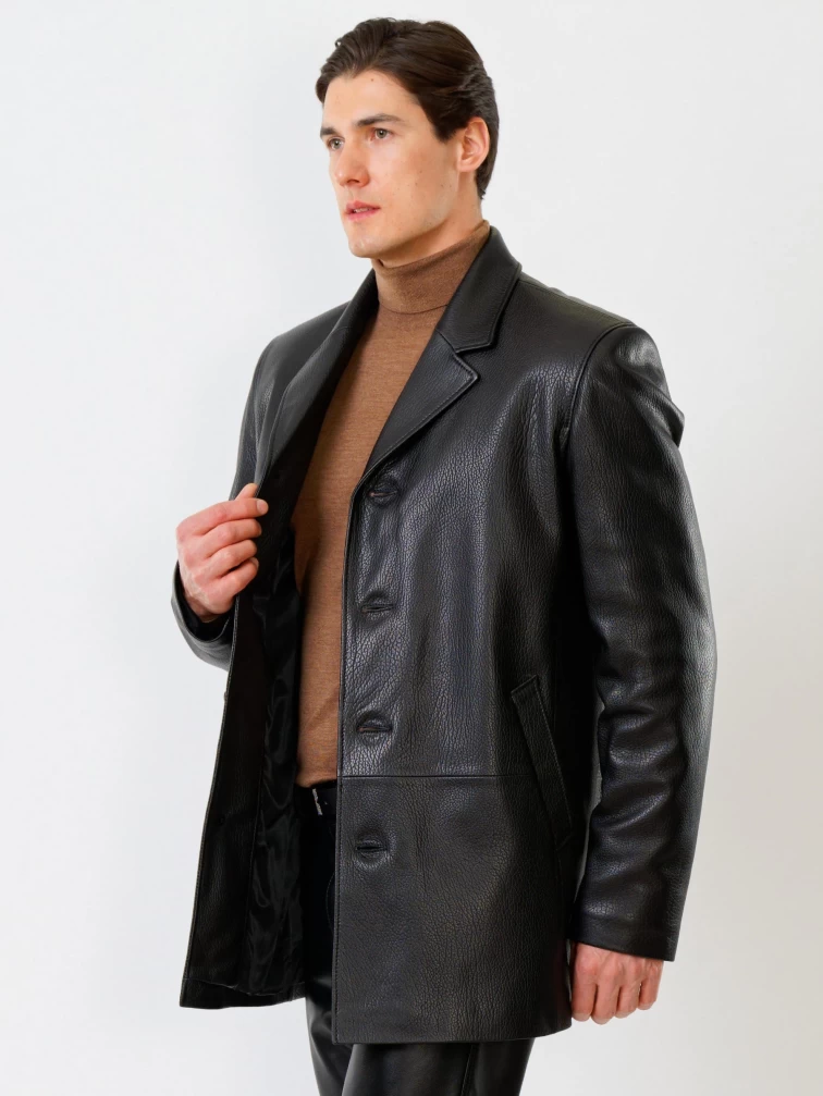 Кожаный пиджак мужской 21/1, черный, размер 50, артикул 27080-1