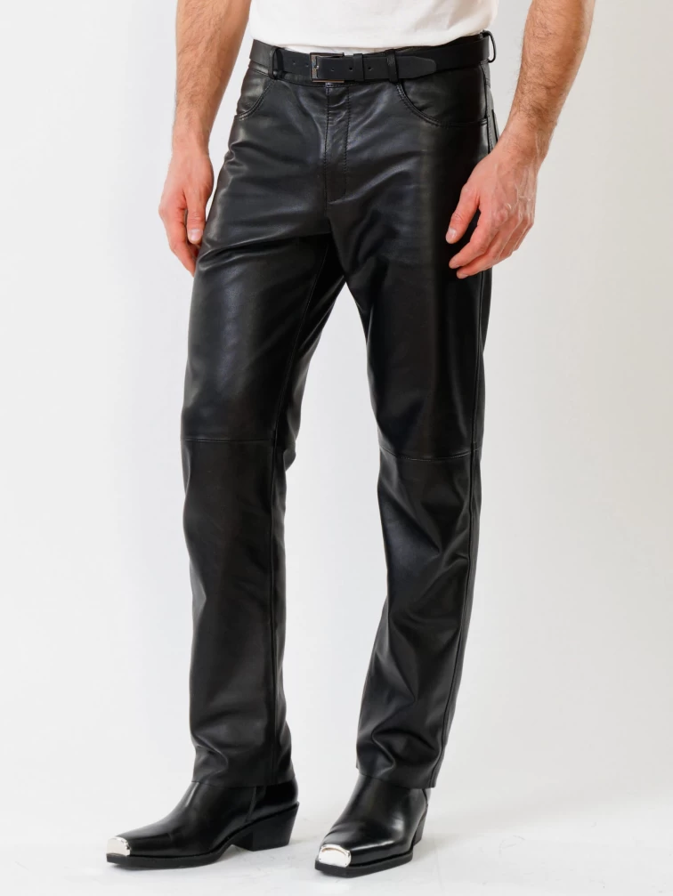 Кожаные брюки мужские 01, черные, размер 48, артикул 120020-6