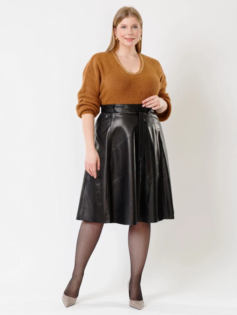 Кожаная расклешенная юбка из натуральной кожи 01рс, черная, размер 46, артикул 85460-3