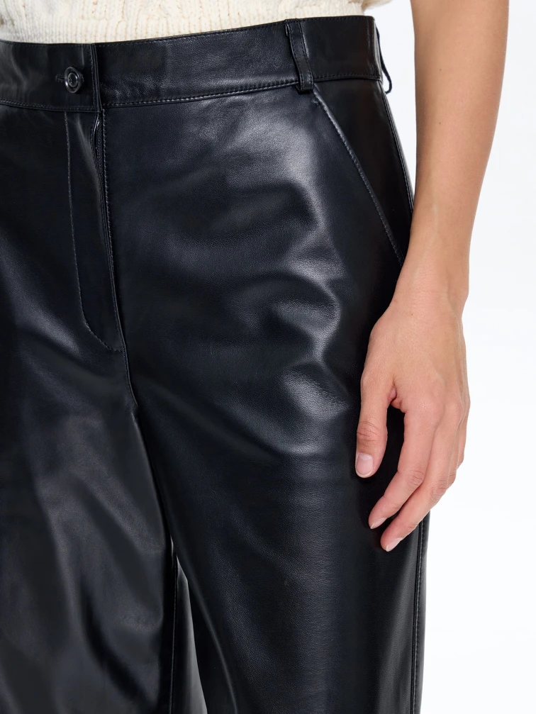 Брюки женские из натуральной кожи 10, черный, размер 46, артикул 86050-2