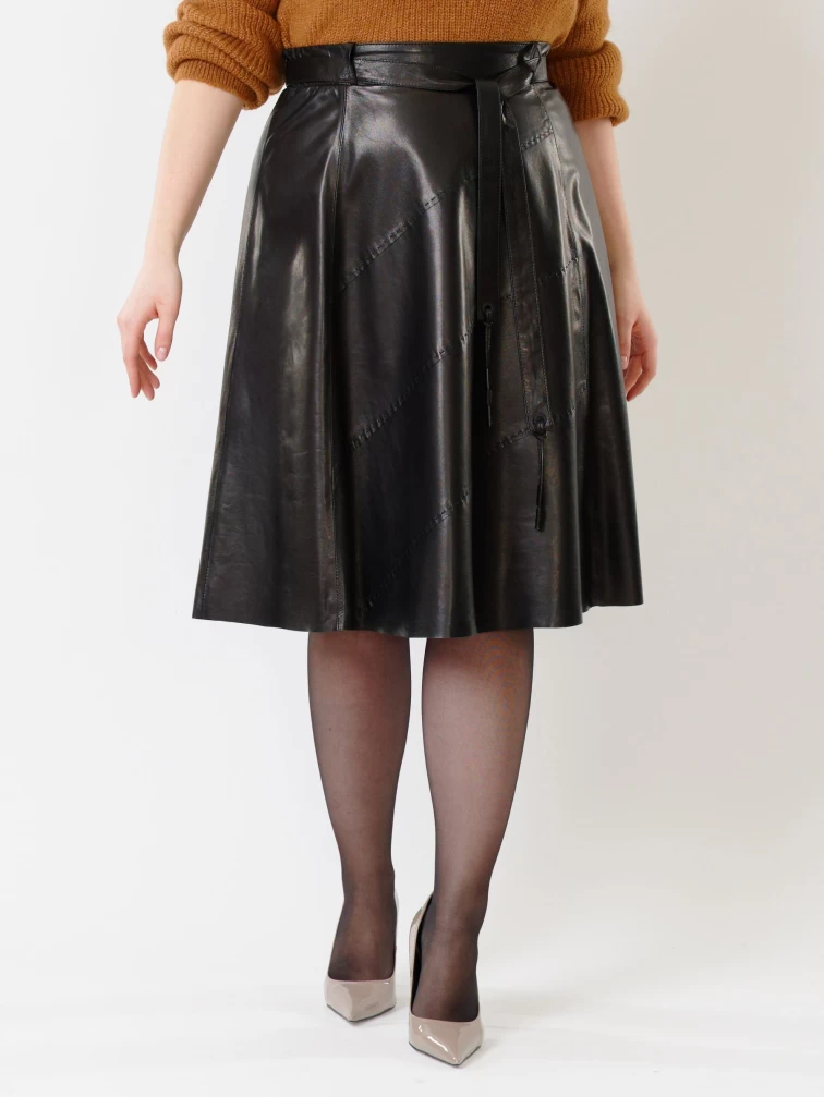 Кожаная расклешенная юбка из натуральной кожи 01рс, черная, размер 46, артикул 85460-4
