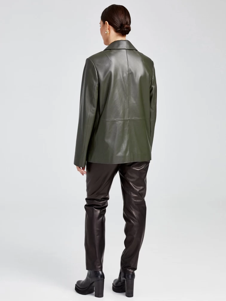 Кожаный женский пиджак премиум класса 3016, оливковый, размер 54, артикул 91630-2