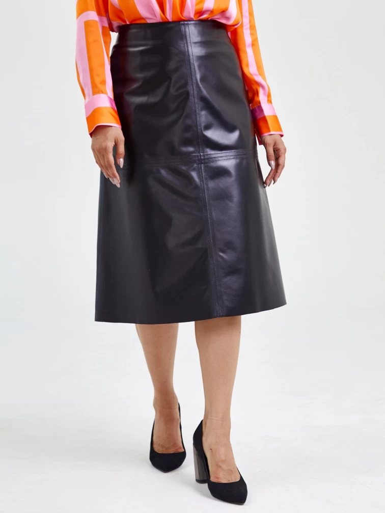 Кожаная юбка миди из натуральной кожи 09, черная, размер 46, артикул 85560-3