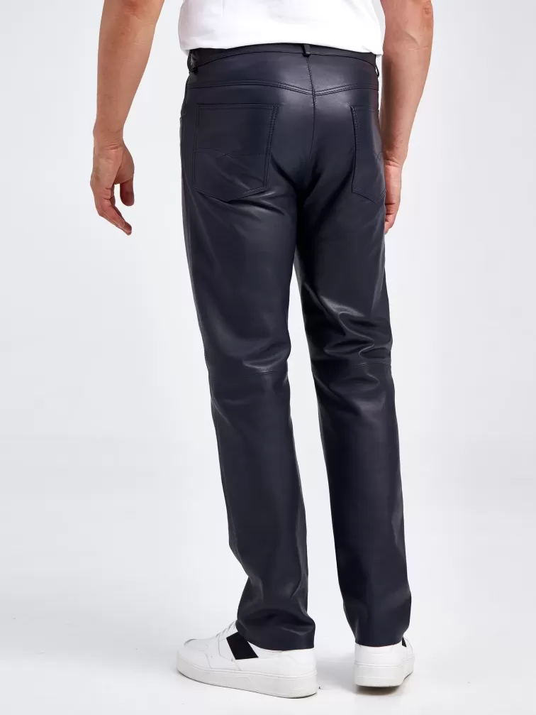 Мужские кожаные брюки 01, синие, размер 48, артикул 120021-3