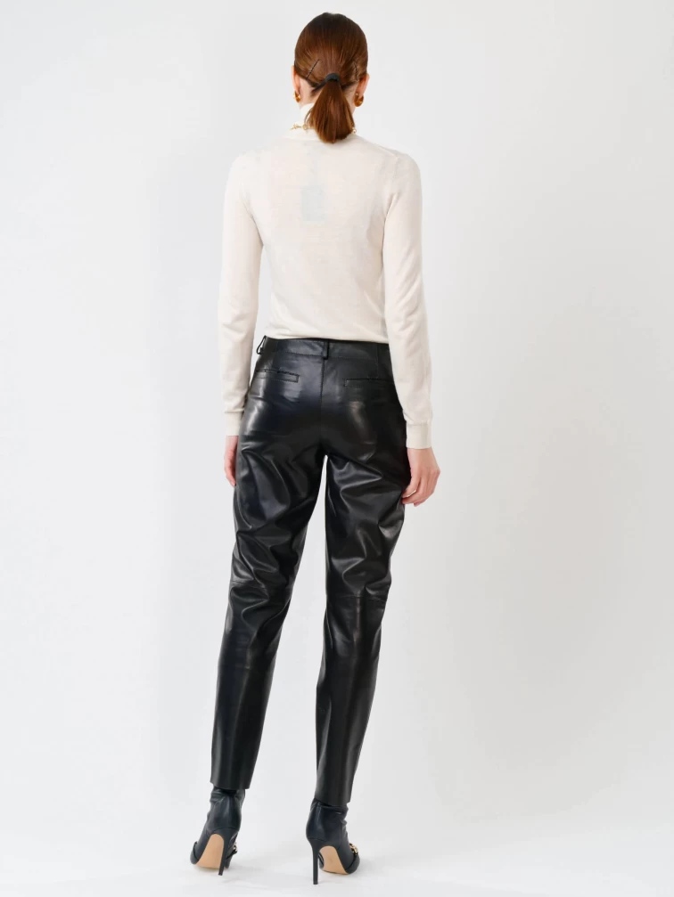 Кожаные зауженные женские брюки из натуральной кожи 03, черные, размер 44, артикул 85240-1