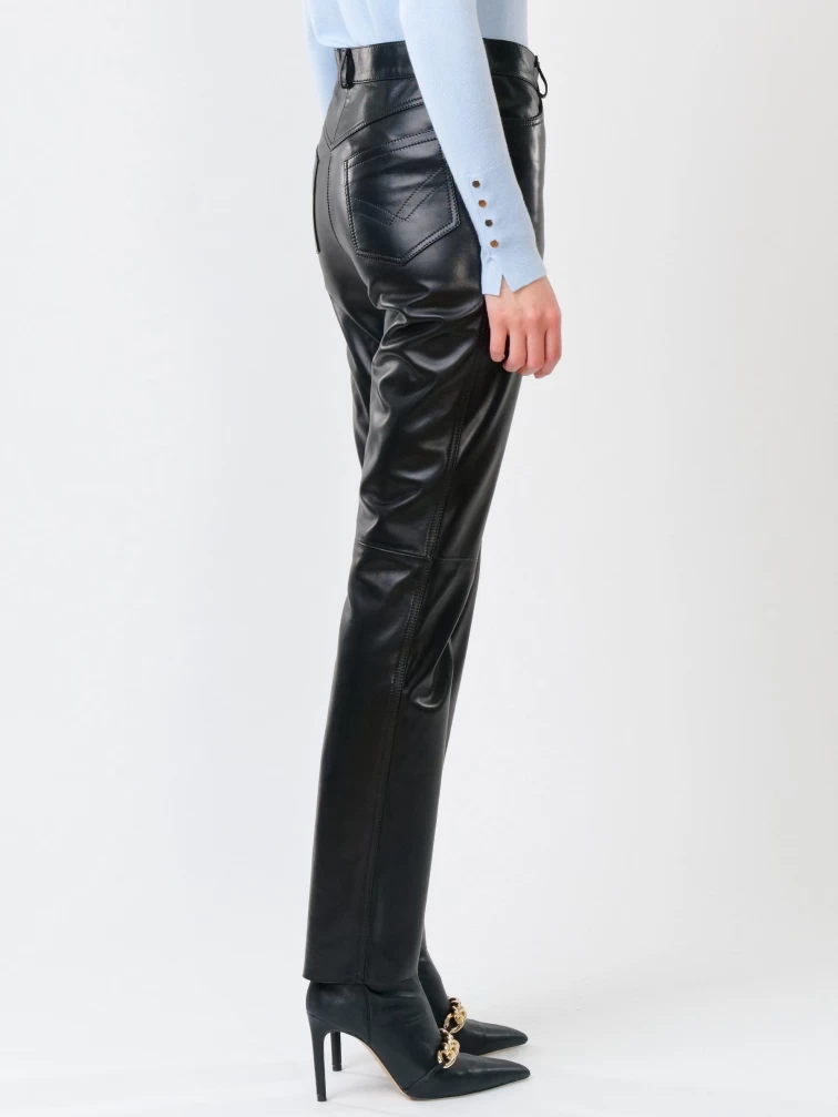 Кожаные зауженные женские брюки из натуральной кожи 02, черные, размер 44, артикул 85230-5