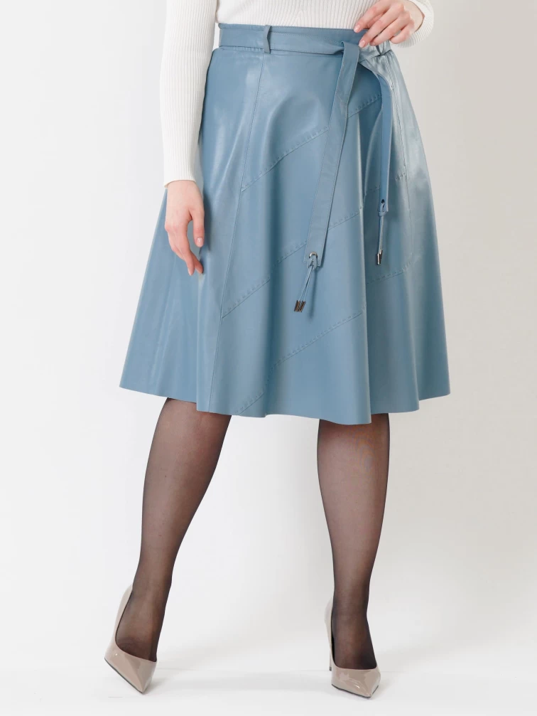 Кожаная расклешенная юбка из натуральной кожи 01рс, голубая, размер 44, артикул 85451-2