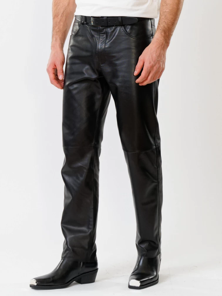 Кожаные брюки мужские 01, черные, размер 48, артикул 120020-4