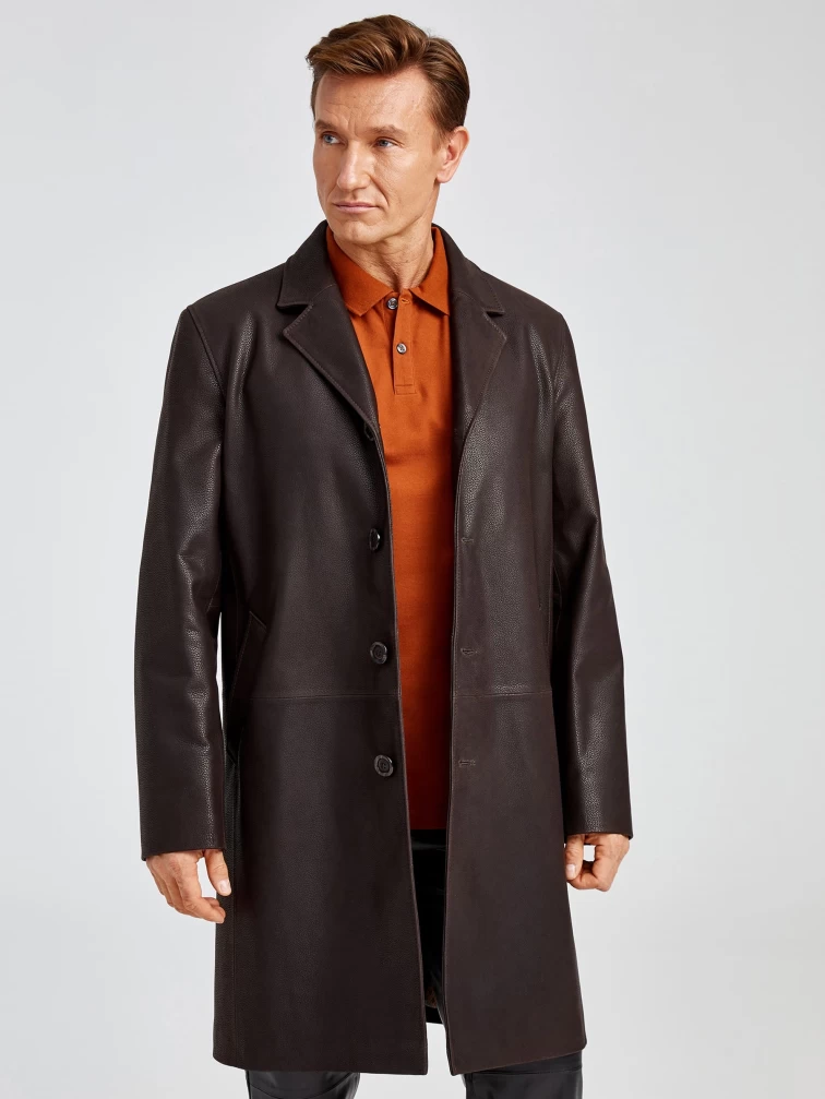 Мужской удлиненный кожаный пиджак премиум класса 22/1, коричневый DS, размер 50, артикул 29561-6