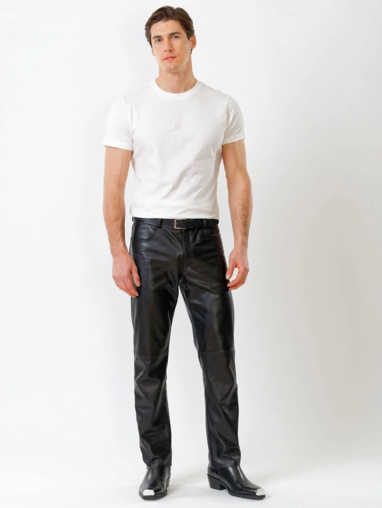 Кожаные брюки мужские 01, черные, размер 48, артикул 120020-0