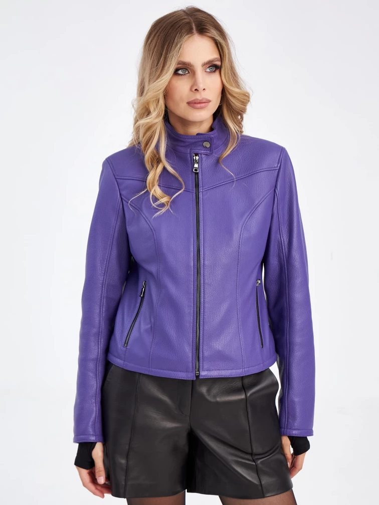 Женская кожаная куртка премиум класса 3045, фиолетовая, размер 46, артикул 23300-1