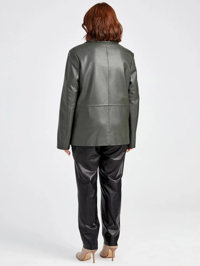 Кожаный женский пиджак премиум класса 3016, оливковый, размер 54, артикул 91581-4