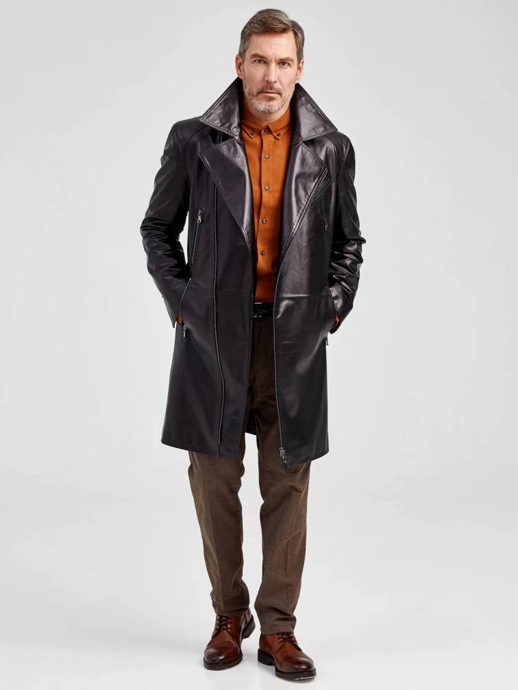 Мужское кожаное пальто из натуральной кожи премиум класса 554, черное, размер 52, артикул 71350-5
