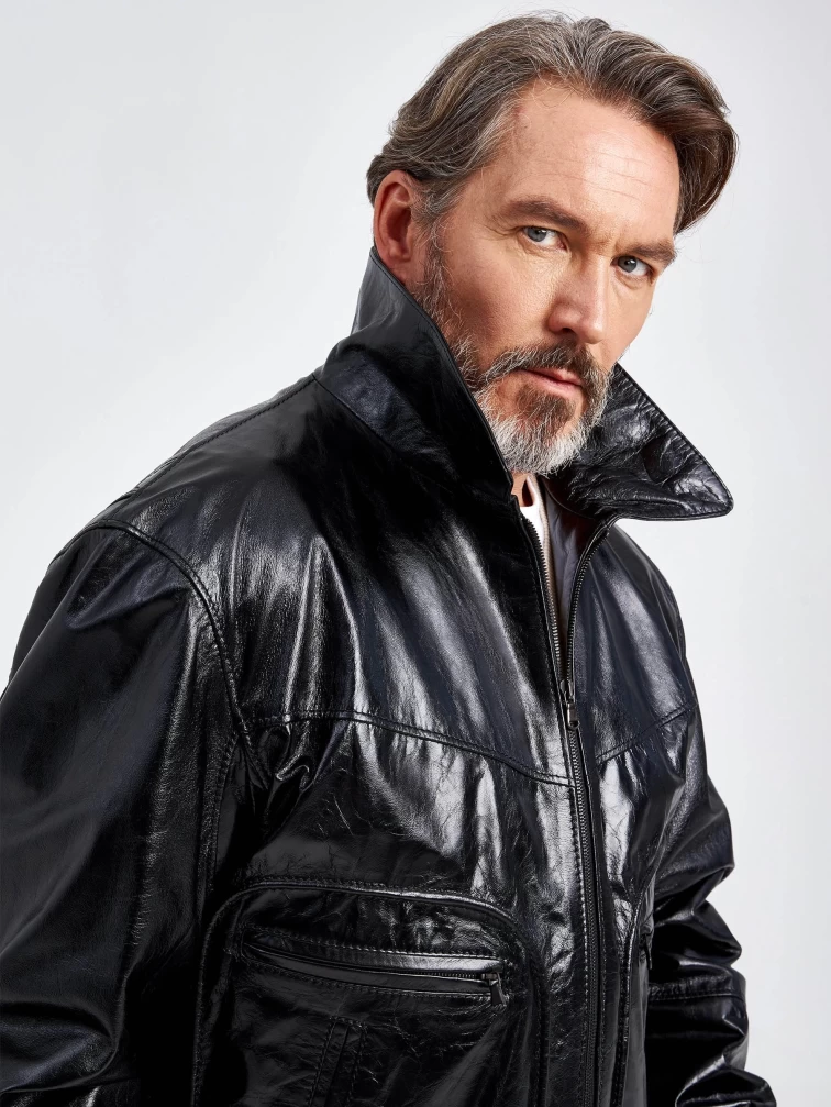 Мужская кожаная куртка бомбер Наполи, черная, размер 58, артикул 29090-4