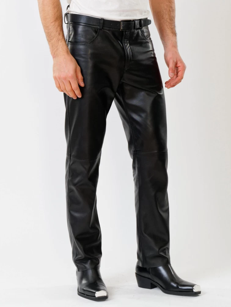 Кожаные брюки мужские 01, черные, размер 48, артикул 120020-2