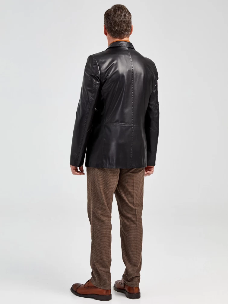 Мужской кожаный пиджак на ручном стежке премиум класса 543, черный, размер 48, артикул 28952-4