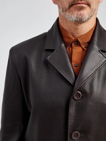 Кожаный пиджак мужской 21/1, коричневый, размер 48, артикул 29021-4