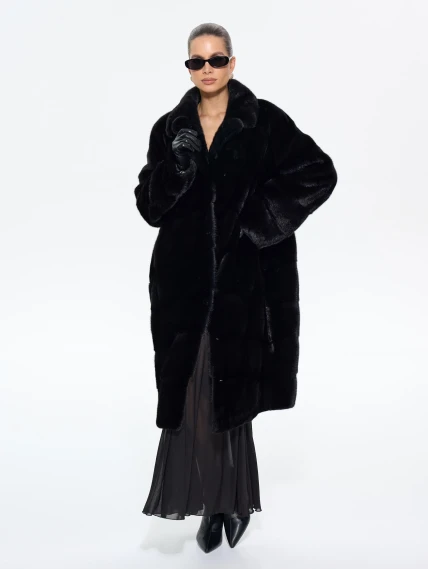 Длинная женская норковая шуба М-102- 1901, черная, размер 52, артикул 65400-2
