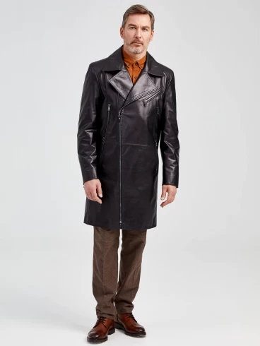 Мужское кожаное пальто из натуральной кожи премиум класса 554, черное, размер 52, артикул 71350-3