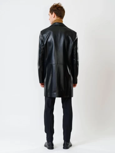 Удлиненный кожаный мужской пиджак премиум класса 539, черный, размер 52, артикул 29551-4