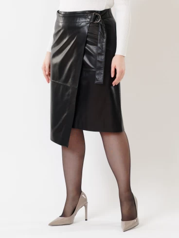 Кожаная юбка миди из натуральной кожи 07, черная, размер 44, артикул 85432-6