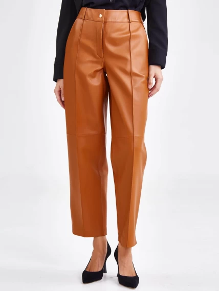 Коричневые модные женские кожаные брюки 08, размер 42, артикул 85912-3