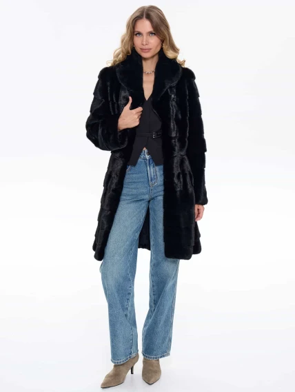 Поперечная женская шуба из меха норки MANAKAS WMF 10026, черная, размер 42, артикул 34300-1
